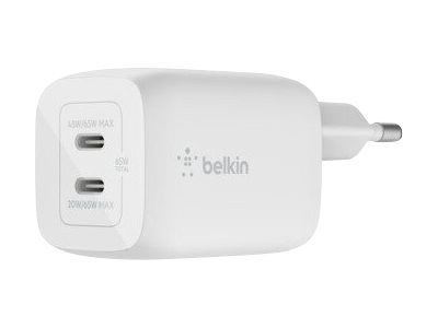 Belkin BoostCharge Pro GaN - Netzteil - PPS- und GaN-Technologie - 65 Watt - Fast Charge, PD 3.0 - 2 Ausgabeanschlussstellen (2 x USB-C)