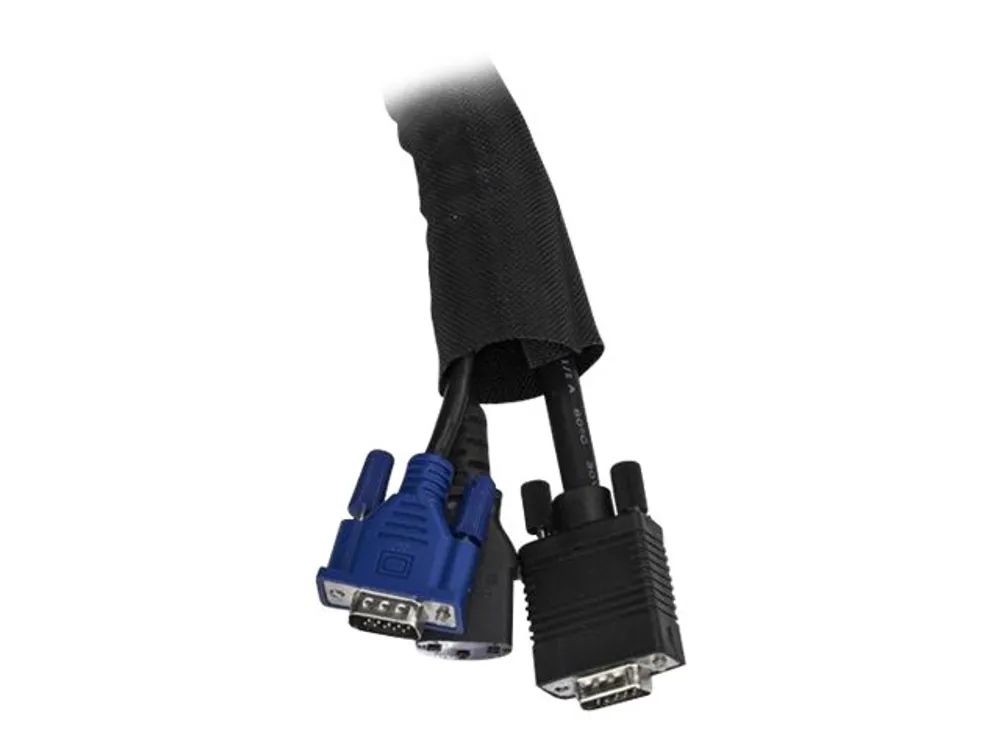 StarTech.com 15' (4.6m) Cable Management Sleeve, Flexible Coiled Cable Wrap, 1-1.5" diameter Expandable Sleeve, Polyester Cord Manager/Protector/Concealer, Black Trimmable Cable Organizer - Cable & Wire Hider (WKSTNCM2)
