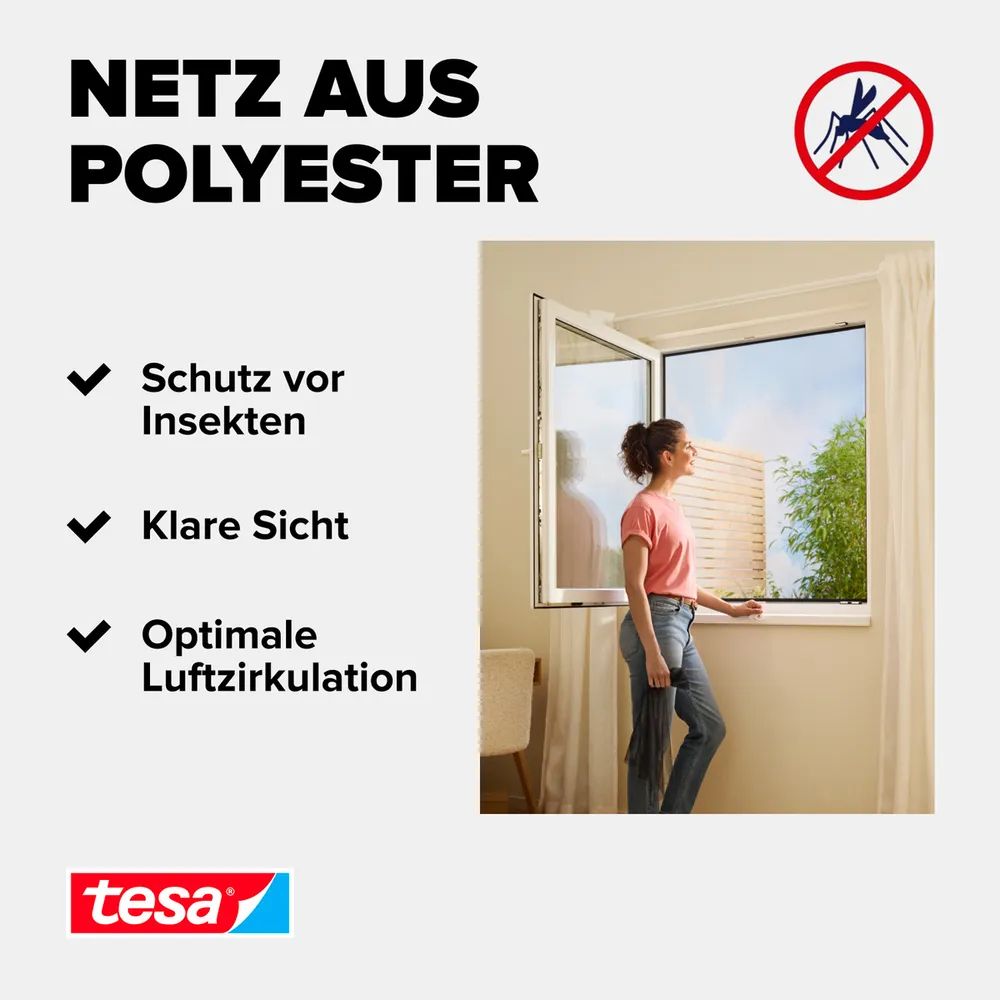 tesa® Insect Stop Comfort 2er-Pack 1,30 × 1,50 m – anthrazit – Insektenschutz ohne Bohren