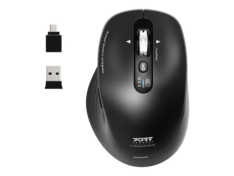 PORT Designs PORT Connect Professional BUSINESS - Maus - wiederaufladbar - optisch - 6 Tasten - kabellos - 2.4 GHz, Bluetooth - kabelloser Empfänger (USB)