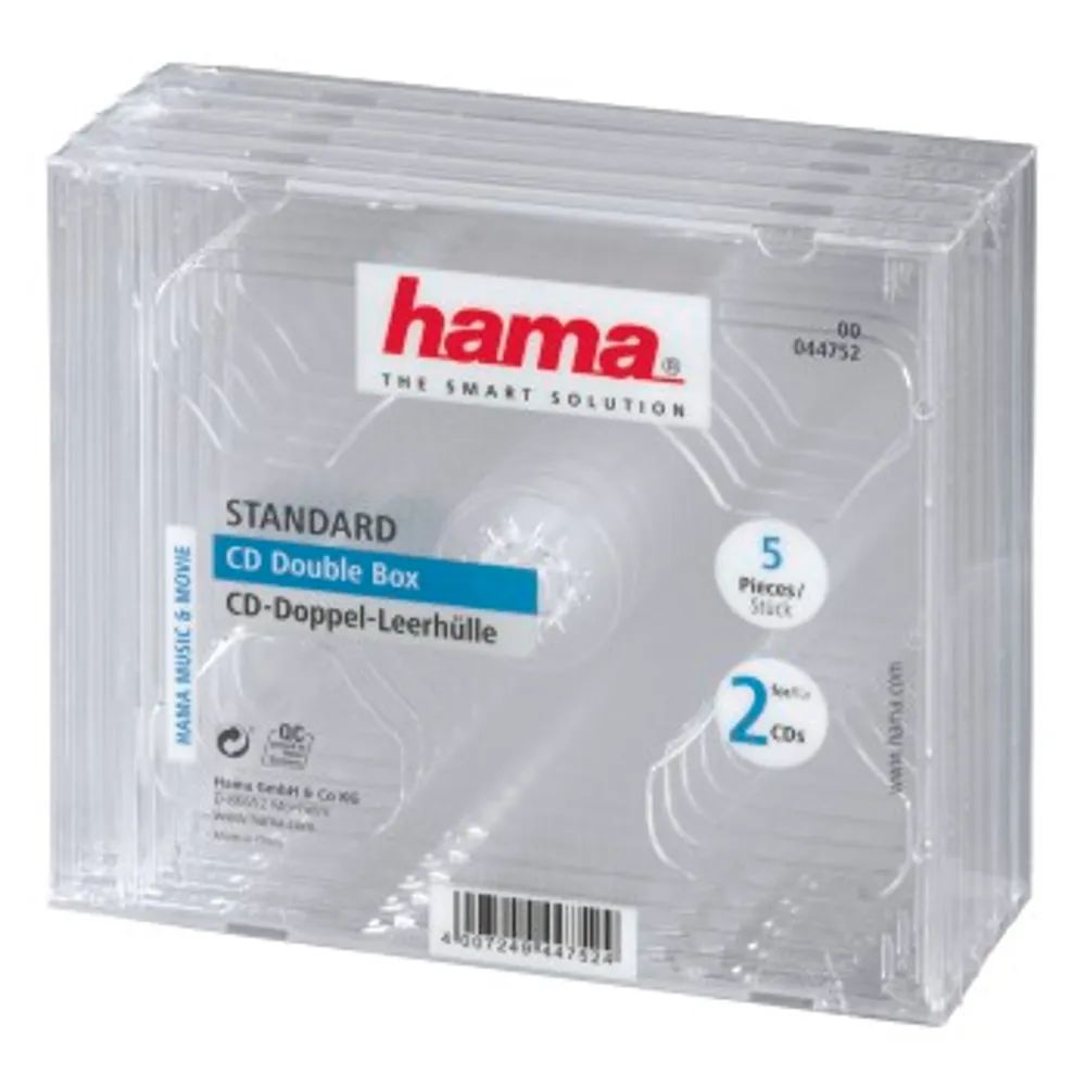 Hama CD-Doppel-Leerhülle Standard, 5er-Pack, Transparent