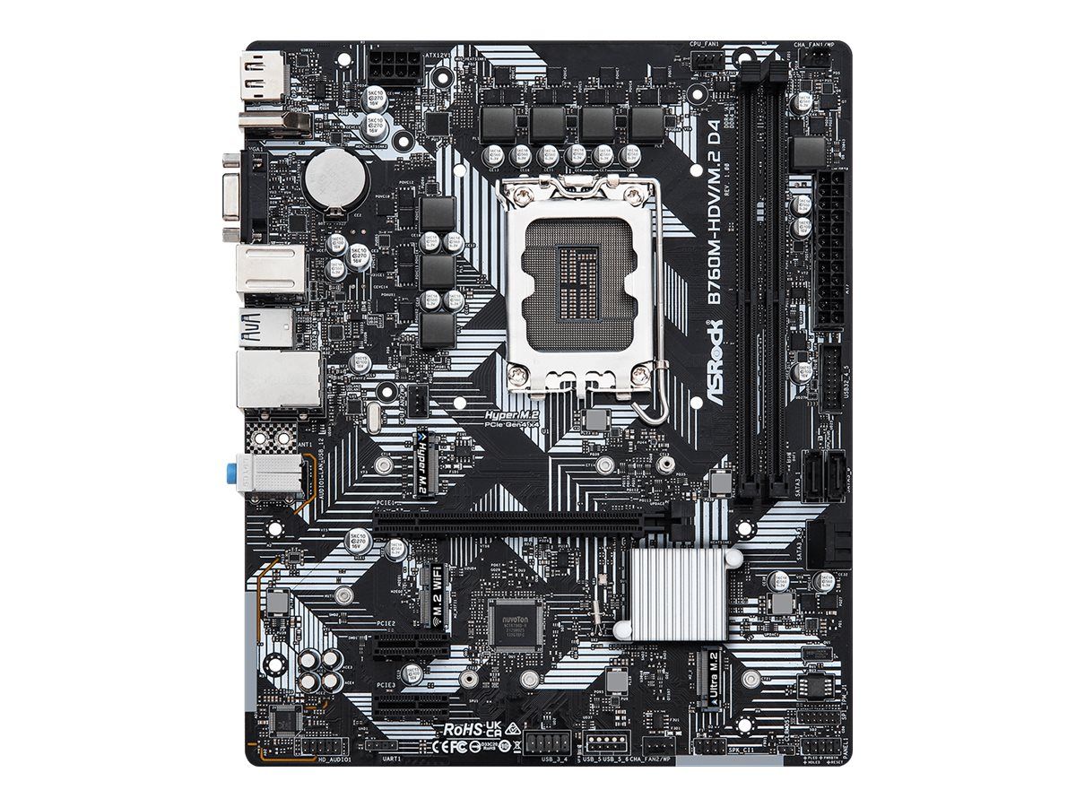 ASRock B760M-HDV/M.2 D4 - Motherboard - micro ATX - LGA1700-Sockel - B760 Chipsatz - USB-C 3.2 Gen 1, USB 3.2 Gen 1 - Gigabit LAN - Onboard-Grafik (CPU erforderlich)