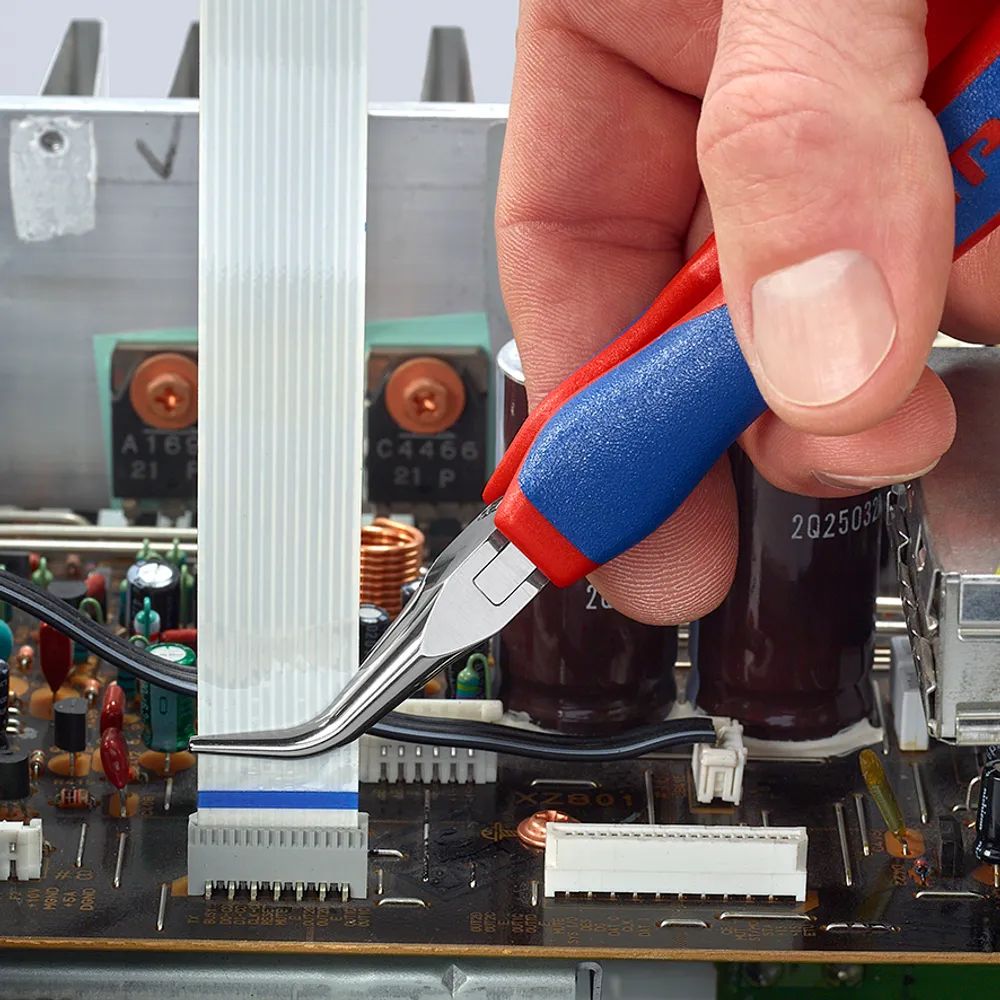 KNIPEX Elektronik-Greifzange mit durchgestecktem Gelenk mit Mehrkomponenten-Hüllen 145 mm