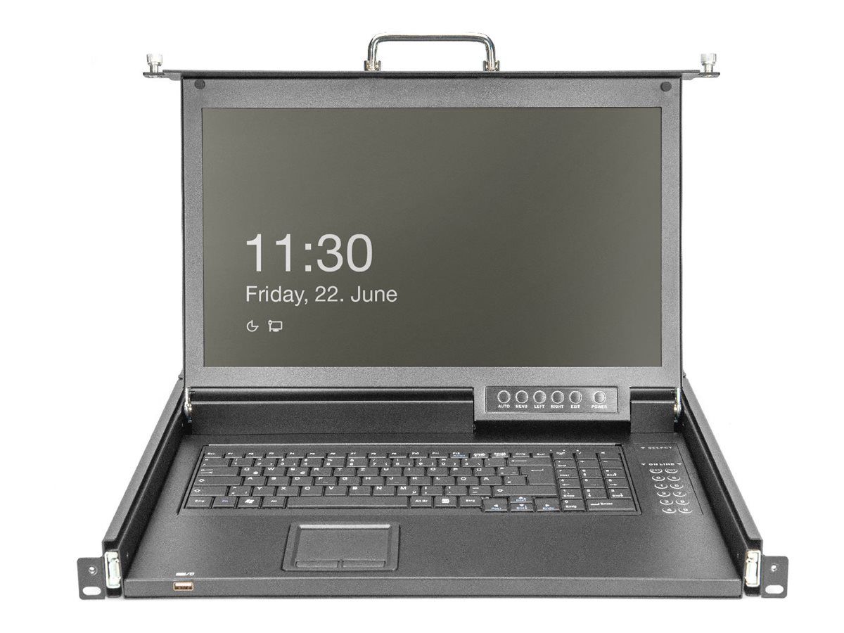 DIGITUS Modulare HD LCD KVM Konsole mit 17" TFT, 8-Port VGA KVM Anschluss, Touchpad, deutsches Tastaturlayout