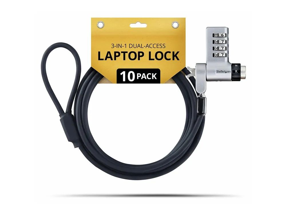 StarTech.com Startech - Sicherheitskabelschloss - 3-in-1, keyed alike/combination security cable lock, anti-theft - schwarz & silber - 2 m - TAA-konform (Packung mit 10)