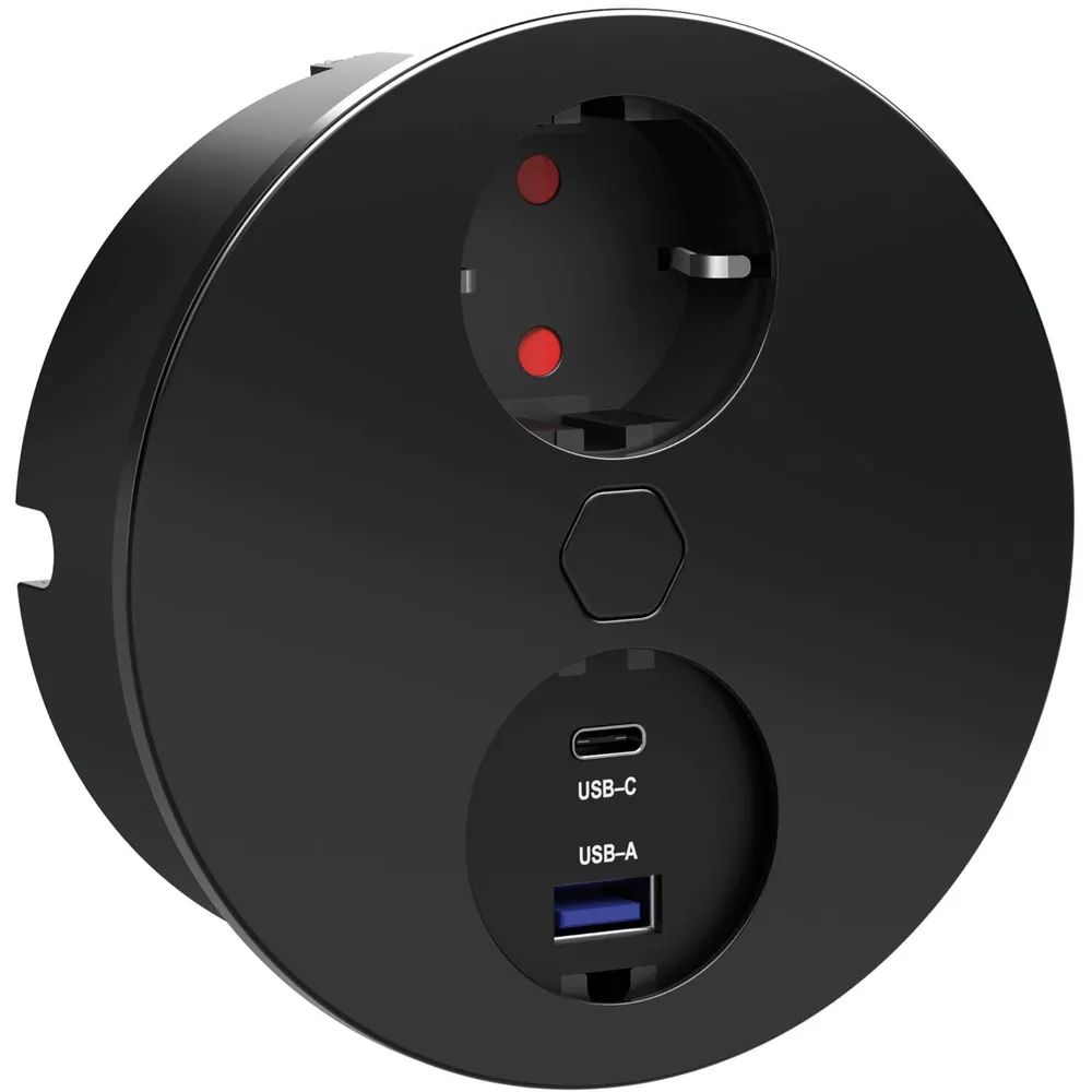 HPF Einbausteckdose Duplex-R, 1 Stk. Schukosteckdose, + USB-Charger, schwarz