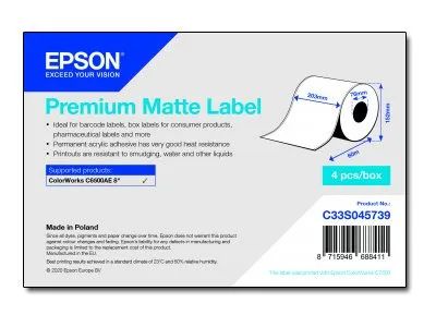 Epson Premium - Glatt matt - permanenter Acrylklebstoff - hochweiß - Rolle (20,3 cm x 60 m)
