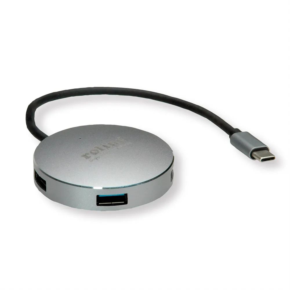 ROLINE USB 3.2 Gen 1 Hub, rund, 4fach, Typ C Anschlusskabel