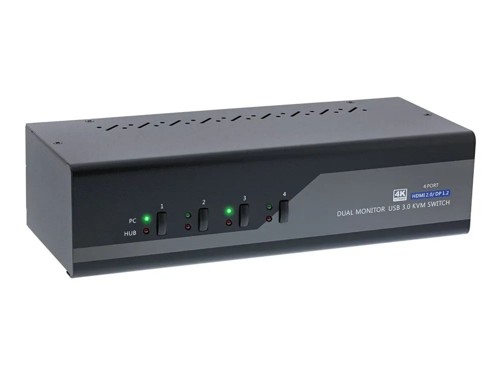 InLine KVM Desktop Switch - 4-fach - Dual Monitor - DP + HDMI - 4K - USB 3.0 - Audio