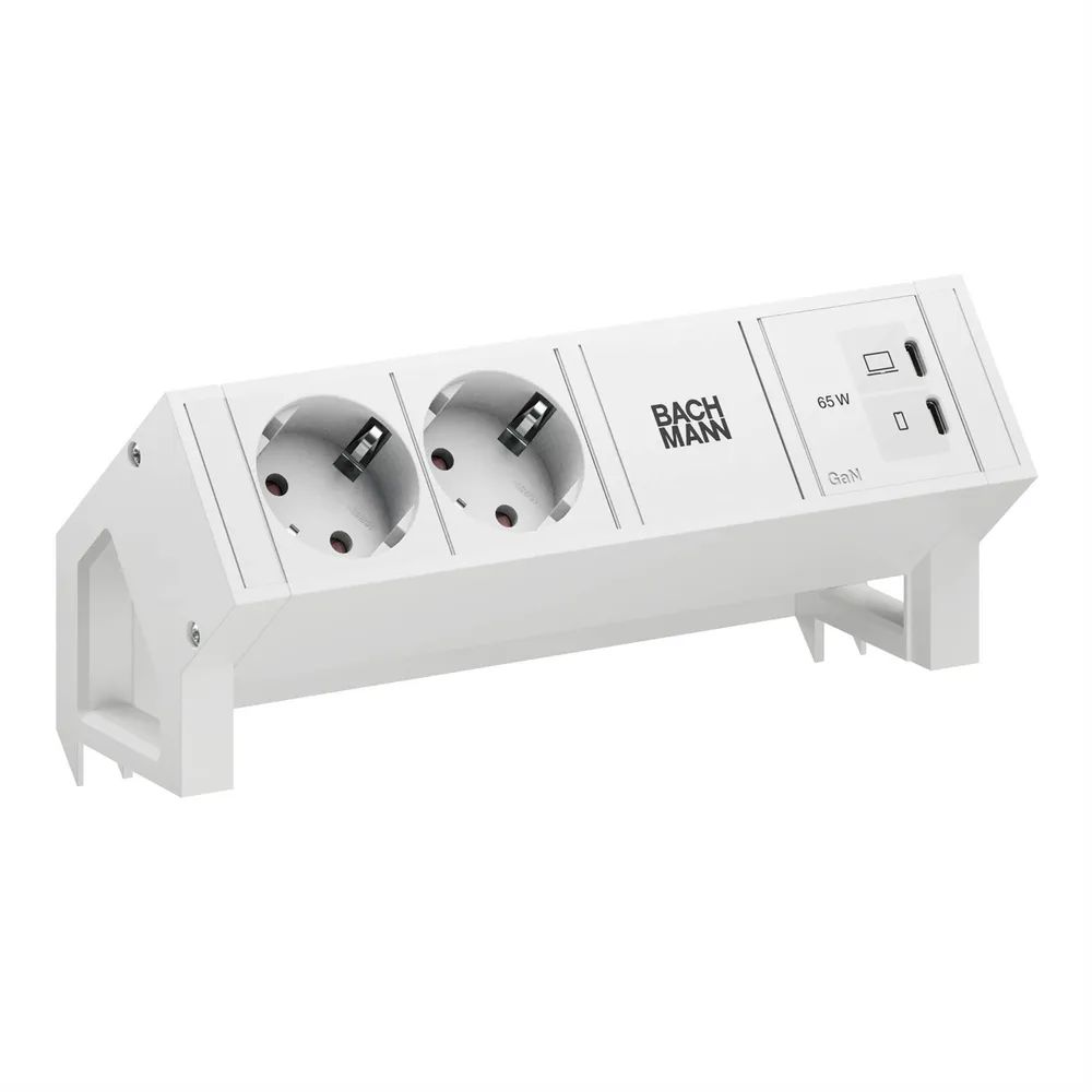 BACHMANN DESK2 PURE WHITE 2xCEE7/3, 1xUSB C/C 65W L=0,2m RAL9010