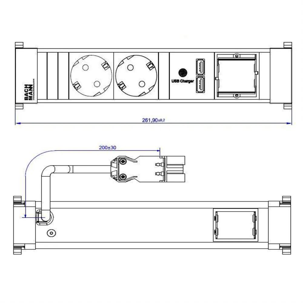 BACHMANN POWER FRAME Medium 2x Schutzkontakt 1x USB Charger 1x ABD