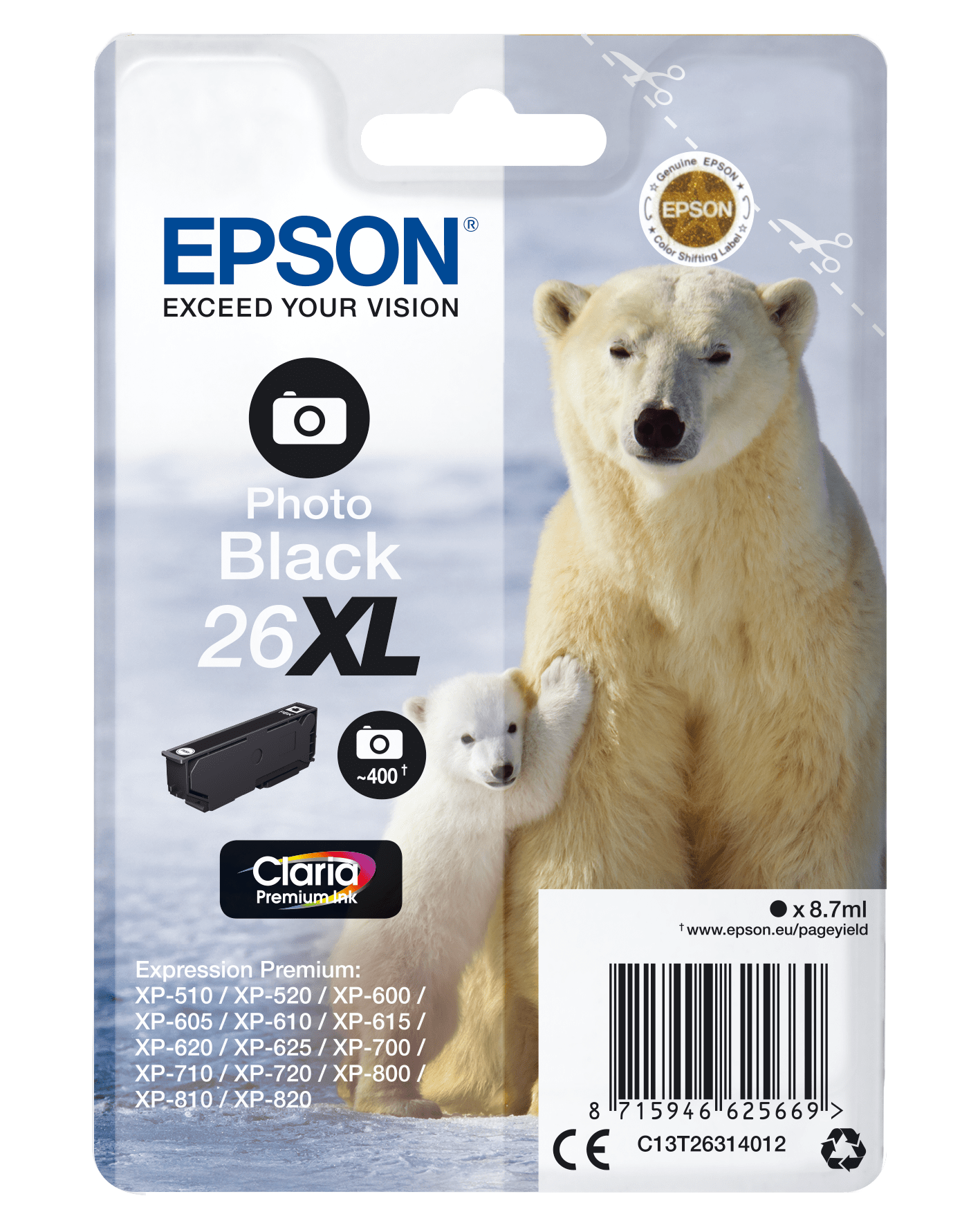 Epson 26 Tinte Eisbär Single, XL, Foto schwarz