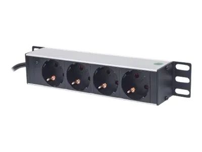 Intellinet 10" 1U Rackmount 4-Way Power Strip - German Type", With Power Indicator, No Surge Protection, 1.8m Power Cord - Steckdosenleiste (Rack - einbaufähig)