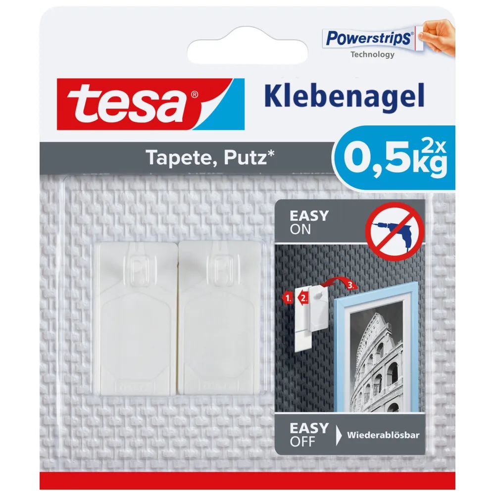 Tesa Powerstrips - Selbstklebender Haken - weiß (Packung mit 2)
