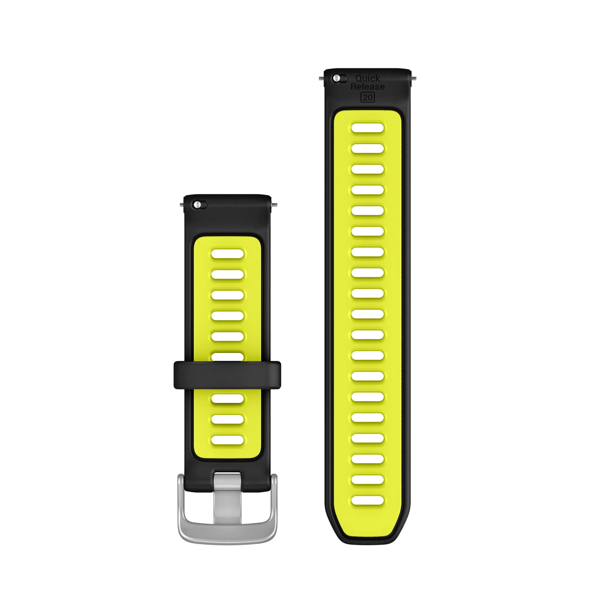 Garmin Schnellwechsel-Armband 20mm Silikon Schwarz/Amp Yellow mit Teilen aus Edelstahl Silber