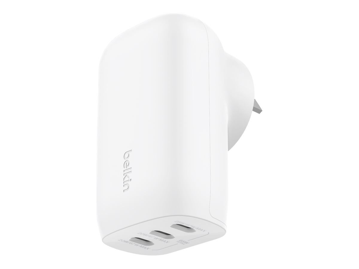Belkin BoostCharge - Netzteil - PPS Technology - 67 Watt - 3.25 A - Power Delivery 3.1, PD 3.0, Fast Charge - 3 Ausgabeanschlussstellen (24 pin USB-C)