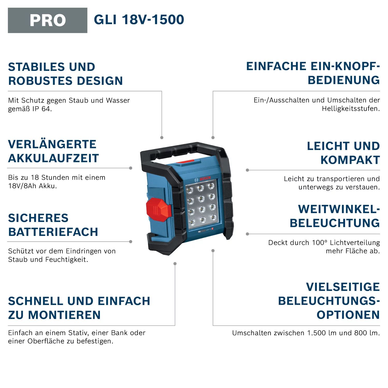 Bosch GLI18V-1500 Akku-Bauleuchte - 1500lm solo