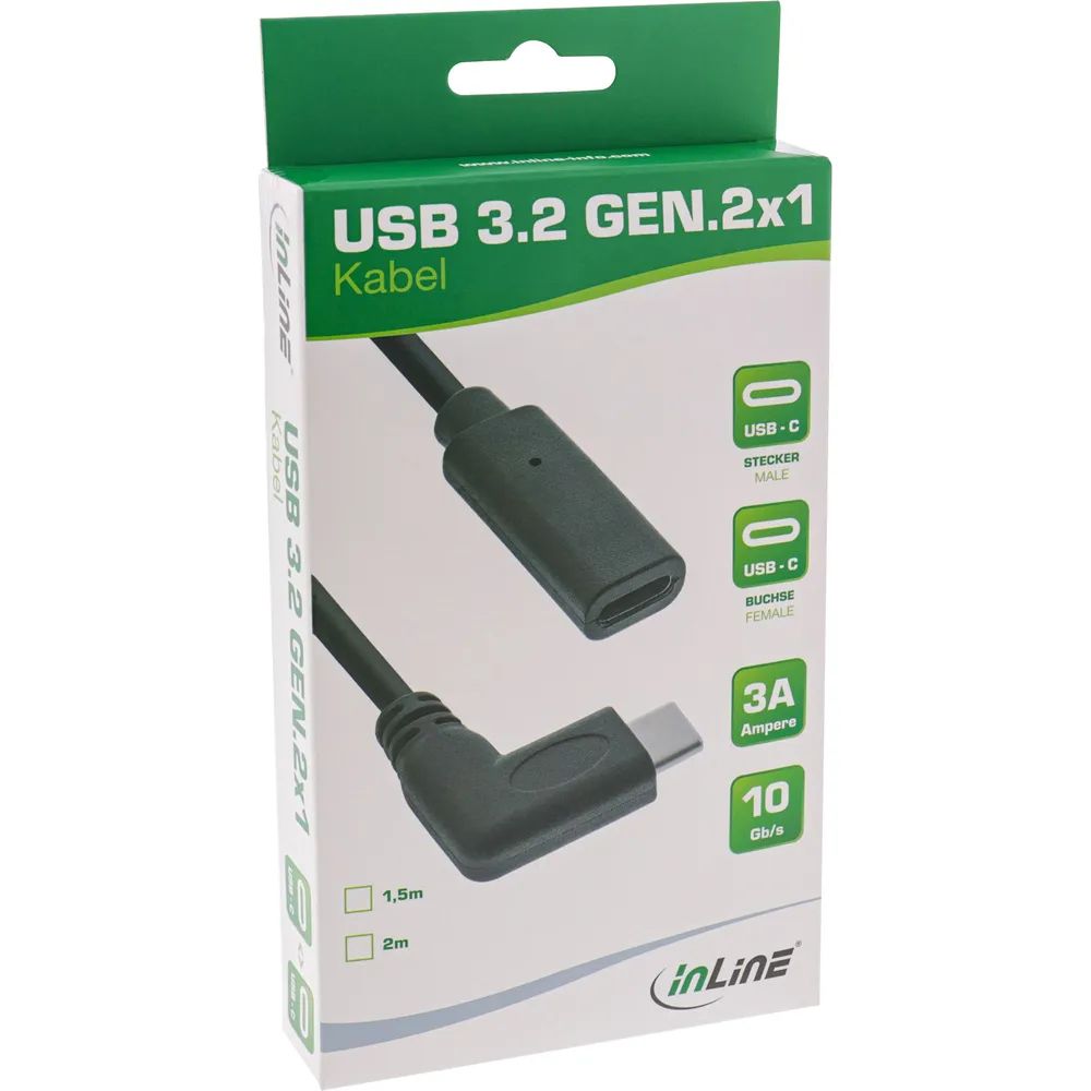 InLine USB 3.2 Gen.1x2 Kabel - USB-C Verl. - ST gewink. auf BU - schwarz 1,5m