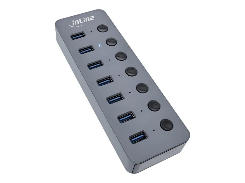 InLine USB 3.2 Gen.1 - 7-Port - mit Schalter - Aluminium - grau - mit Netzteil