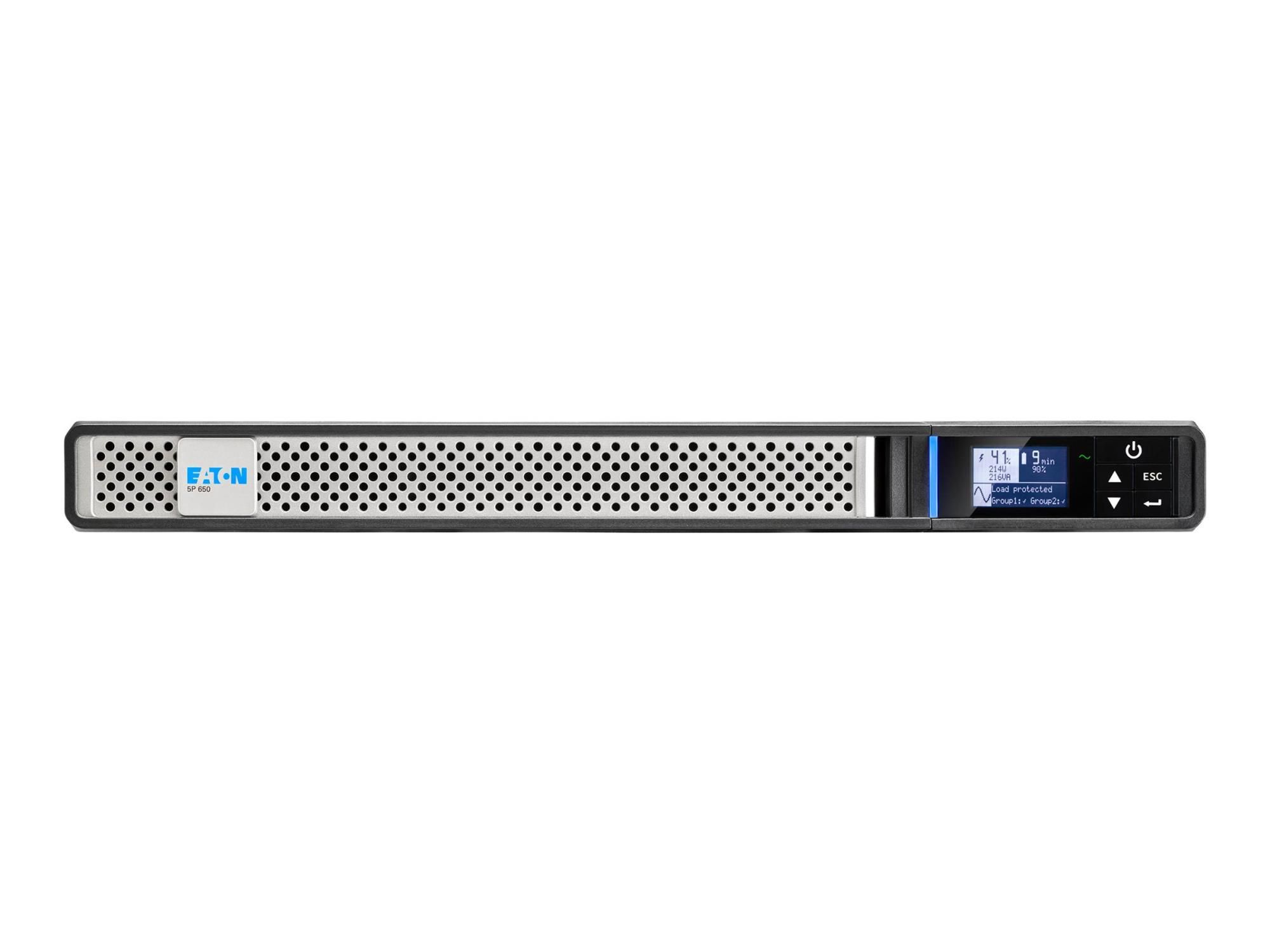 Eaton 5P 650iR - Gen 2 - USV (Rack - einbaufähig) - Wechselstrom 200/208/220/230/240 V - 520 Watt - 650 VA - 1-phasig - 9 Ah - RS-232, USB - Ausgangsanschlüsse: 4 - 1U - 48.3 cm (19")