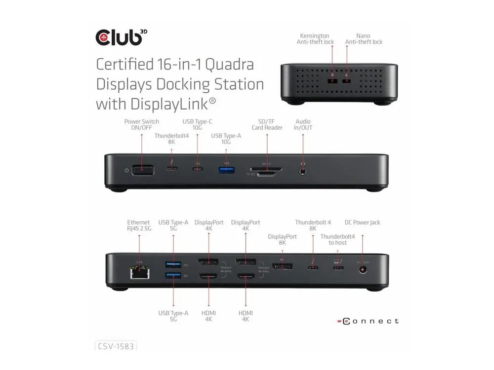 Club 3D 16-in-1 - Dockingstation - für Desktop, Laptop