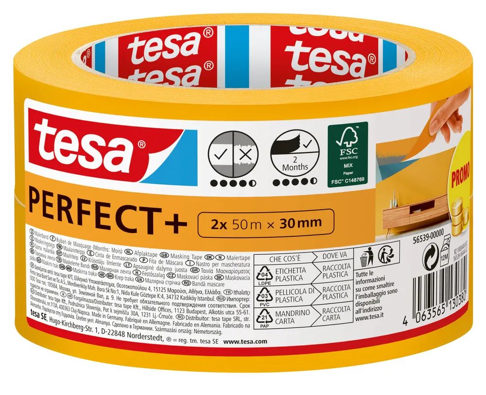 tesa® Malerkrepp Perfect+ – 2er-Pack – 30 mm x 50 m – Vorteilspack