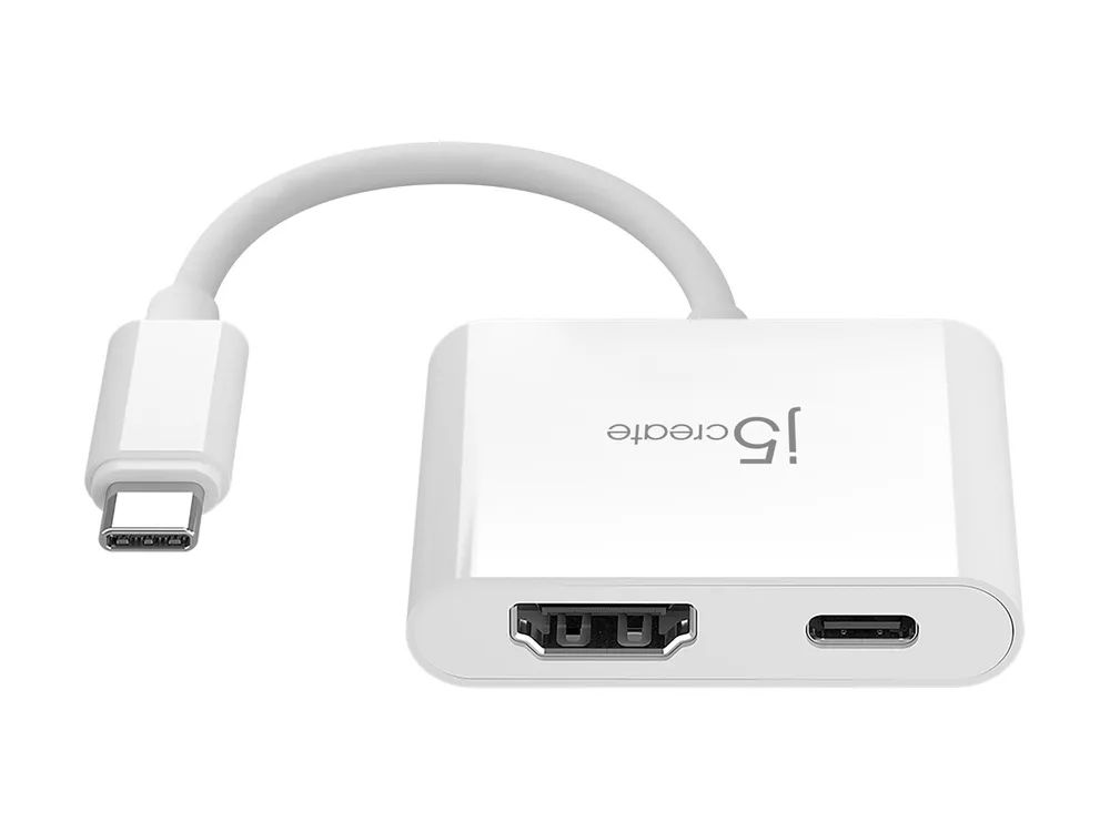 j5create JCA152 - Videoadapter - 24 pin USB-C männlich zu HDMI, 24 pin USB-C weiblich - 8.2 cm - weiß - 4K Unterstützung, USB-Stromversorgung (100 W)
