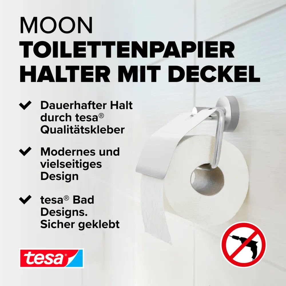 tesa® MOON Toilettenpapierhalter mit Deckel,  verchromt