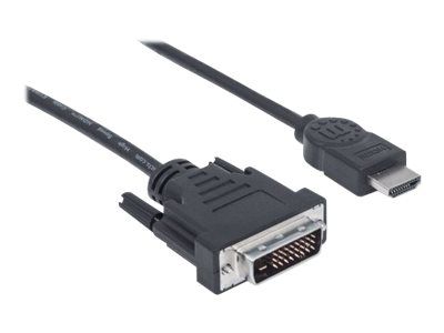 Manhattan HDMI to DVI-D 24+1 Cable, 1.8m, Male to Male, Black, Dual Link, Compatible with DVD-D, Lifetime Warranty, Polybag