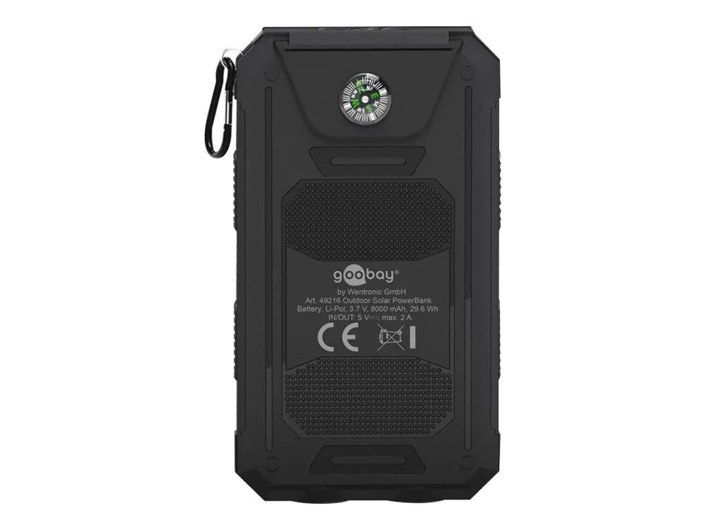 Goobay Outdoor PowerBank 8.0 - Solar-Powerbank - Li-Pol - 8000 mAh - 29.6 Wh - 2 A - 2 Ausgabeanschlussstellen (2 x USB)