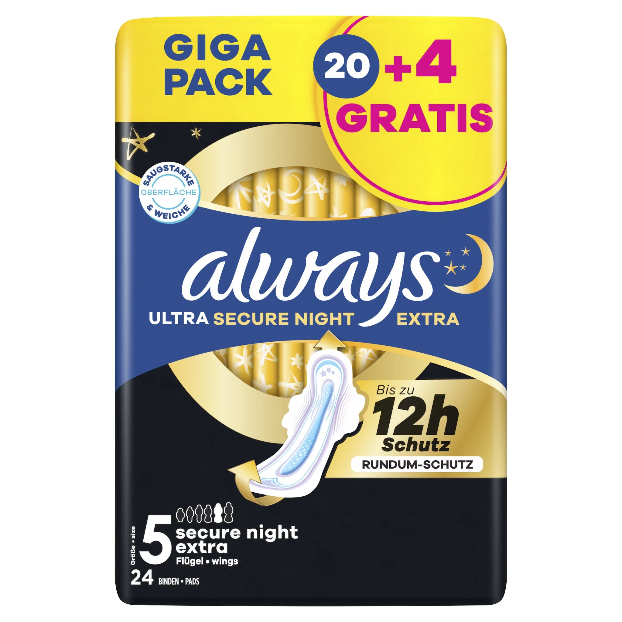 always Ultra Binde Secure Night Extra Gigapack 20+4 GRATIS