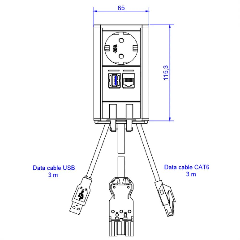 BACHMANN ELEVATOR 1x Schutzkontakt, 1x CAT6, 1x USB 3.0, Edelstahl