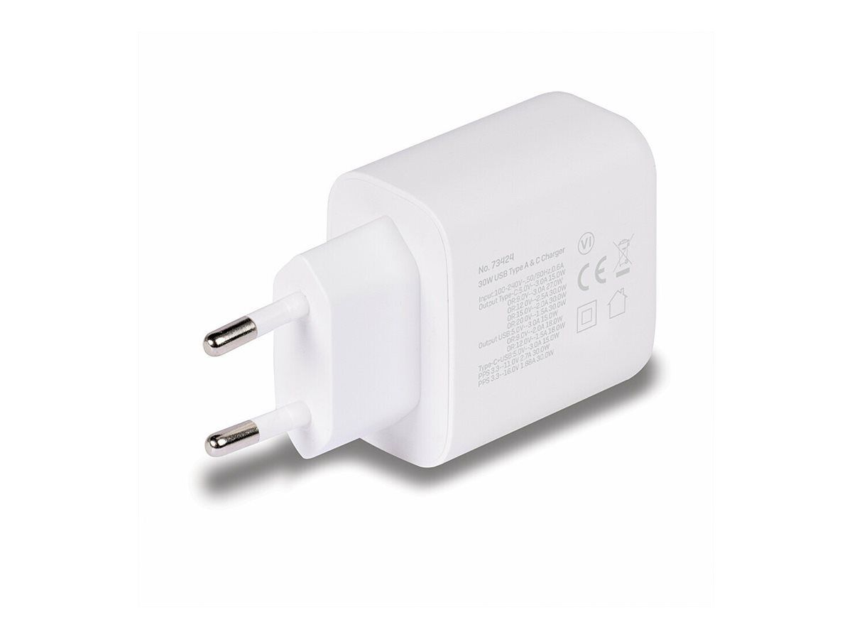Lindy Netzteil - 30 Watt - 3 A - PD 3.0 - 2 Ausgabeanschlussstellen (4-polig USB Typ A / 24-polig USB-C)