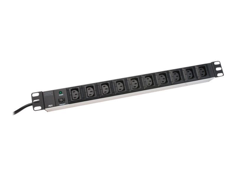 DIGITUS Steckdosenleiste mit Aluminiumprofil, 10-fach, 2 m Zuleitung IEC C14 Stecker