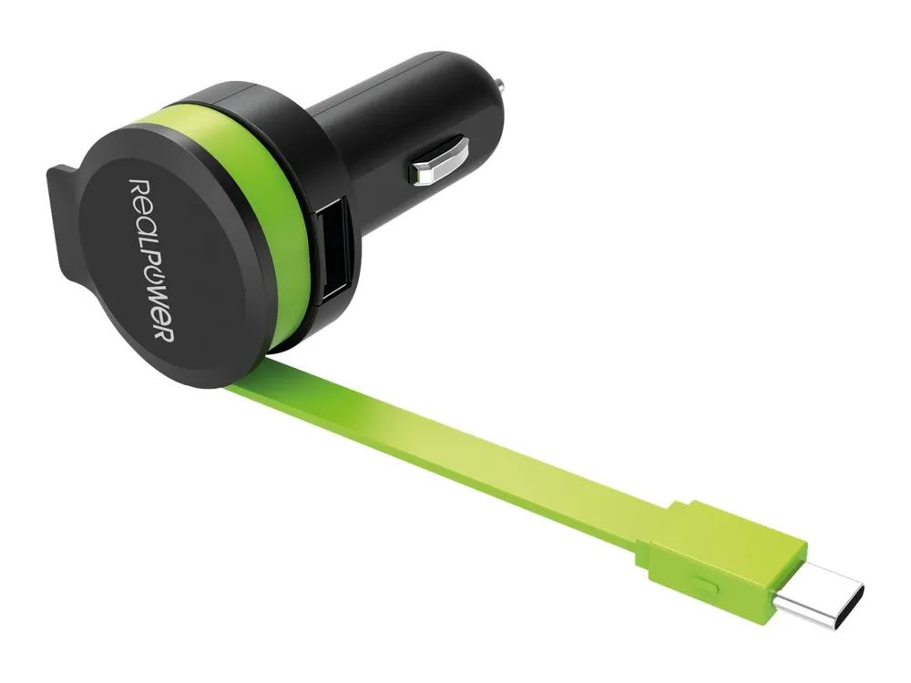RealPower Auto-Netzteil - 4.8 A - 2 Ausgabeanschlussstellen (USB, 24 pin USB-C)