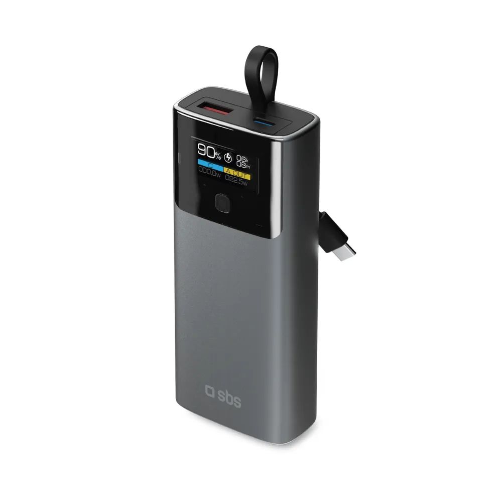 SBS Powerbank 20W PD, 10.000 mAh, 1x USB-A, 1x USB-C PD und eingebautes USB-C Kabel