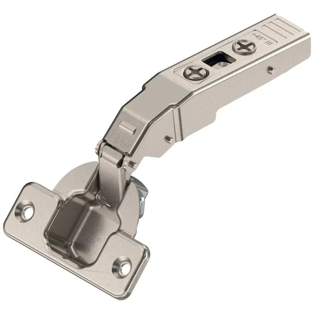 BLUM CLIP top Winkelscharnier 45° III, max. aufschlagend ohne Feder, Schrauben