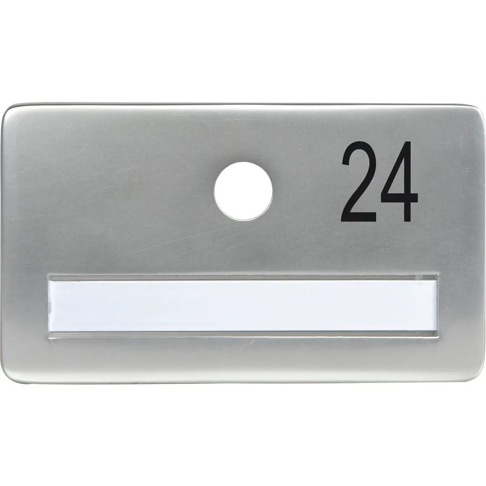 SOLIDO Namensschild ohne Spion, Bohrung ø 14, Alu silber eloxiert, Gravur Nr. 24