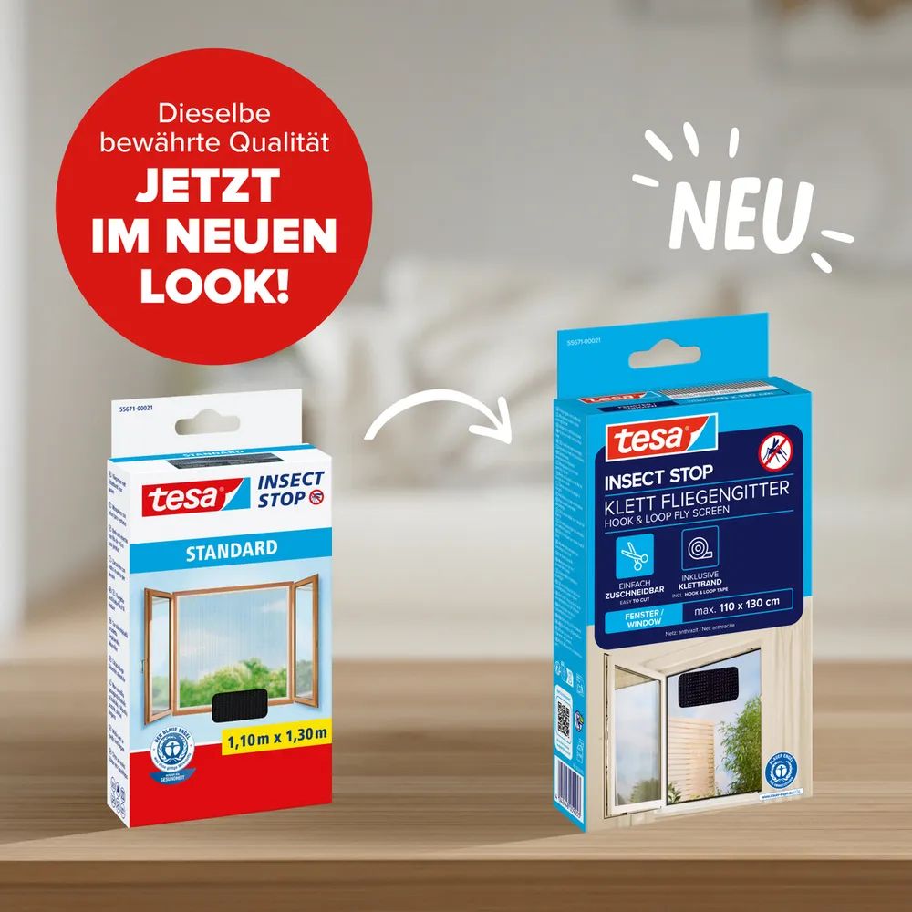 tesa® Fliegengitter Standard 3er-Pack 1,10 × 1,30m, anthrazit, zuverlässiger Insektenschutz