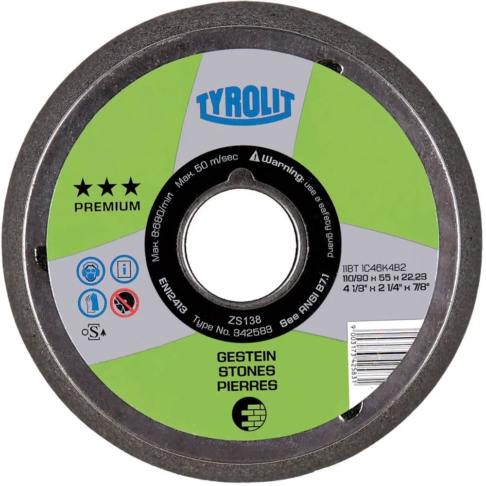 TYROLIT Schleiftopf kegelig Premium*** 110/90 x 55 Aufnahme M14 Korn 60 Gestein
