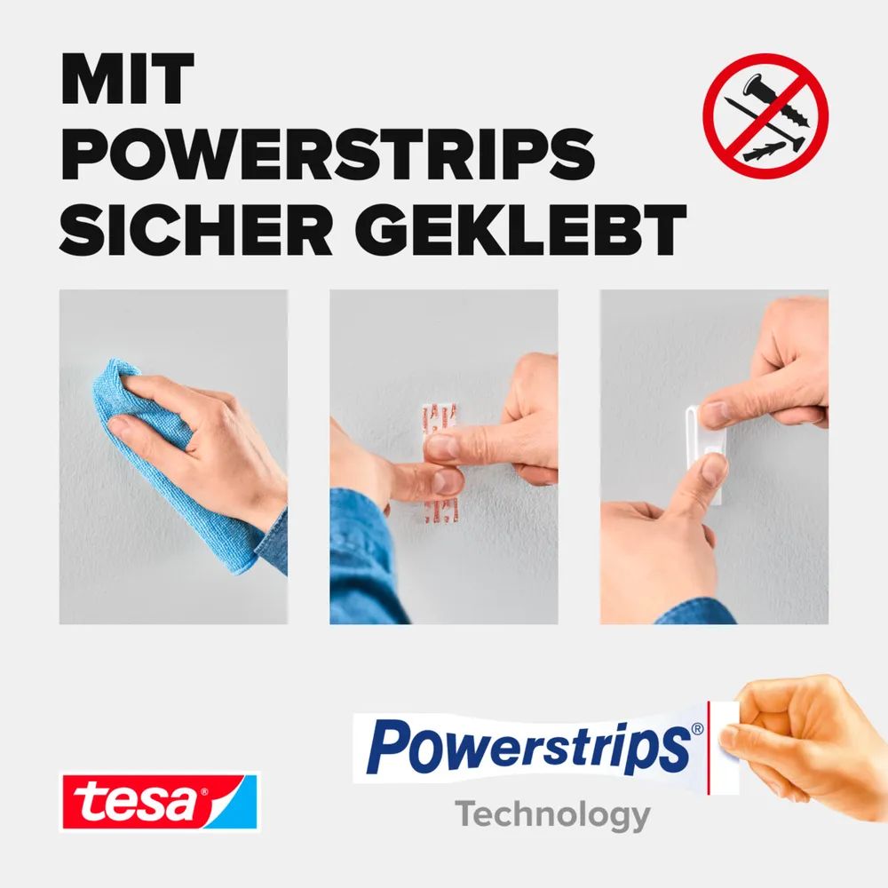 tesa® Powerstrips Vario-Gardinenhaken, weiß, rückstandsfrei ablösbar