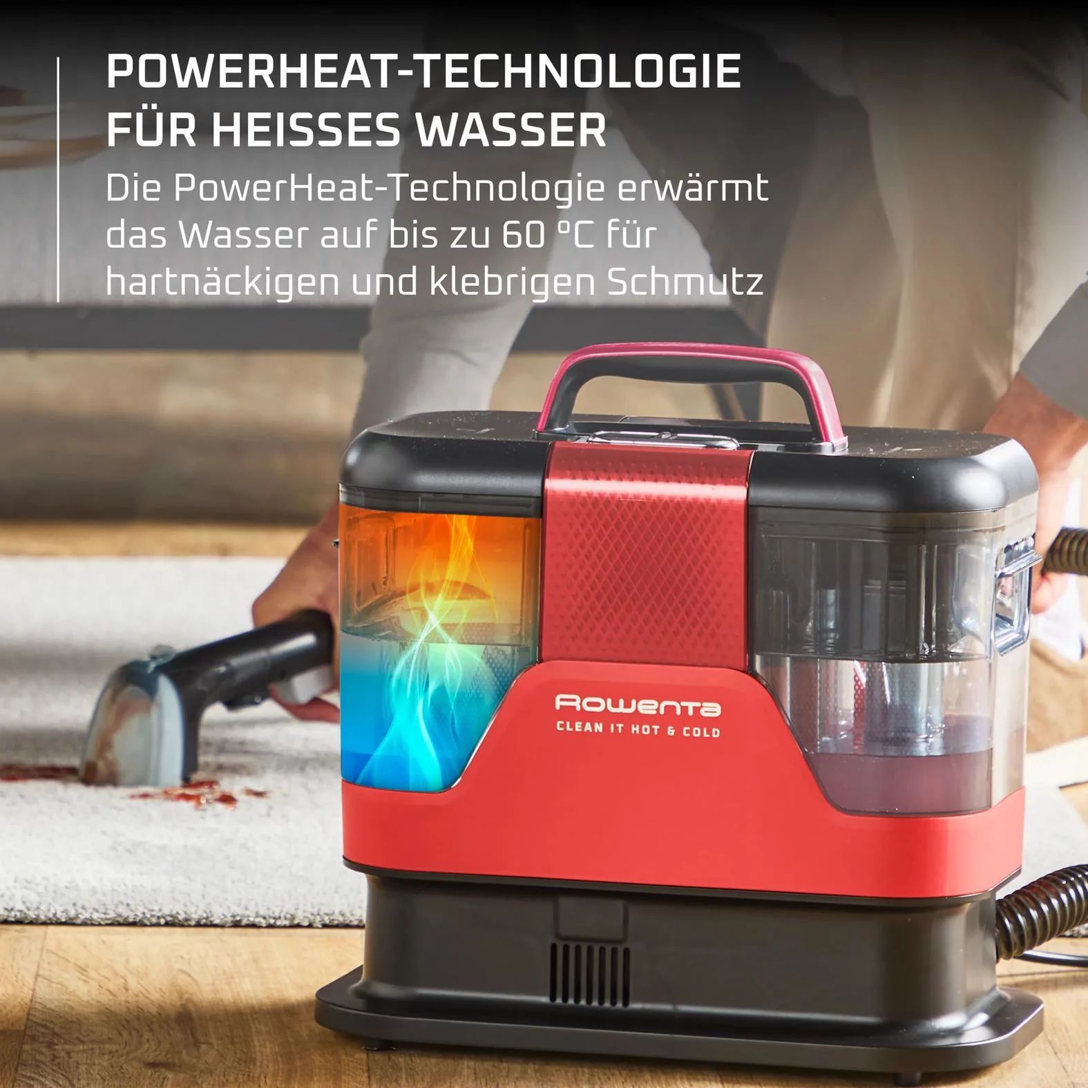 Rowenta IN7020 Fleckenreiniger Clean It Hot & Cold inkl. Zubehör - Rot/Schwarz