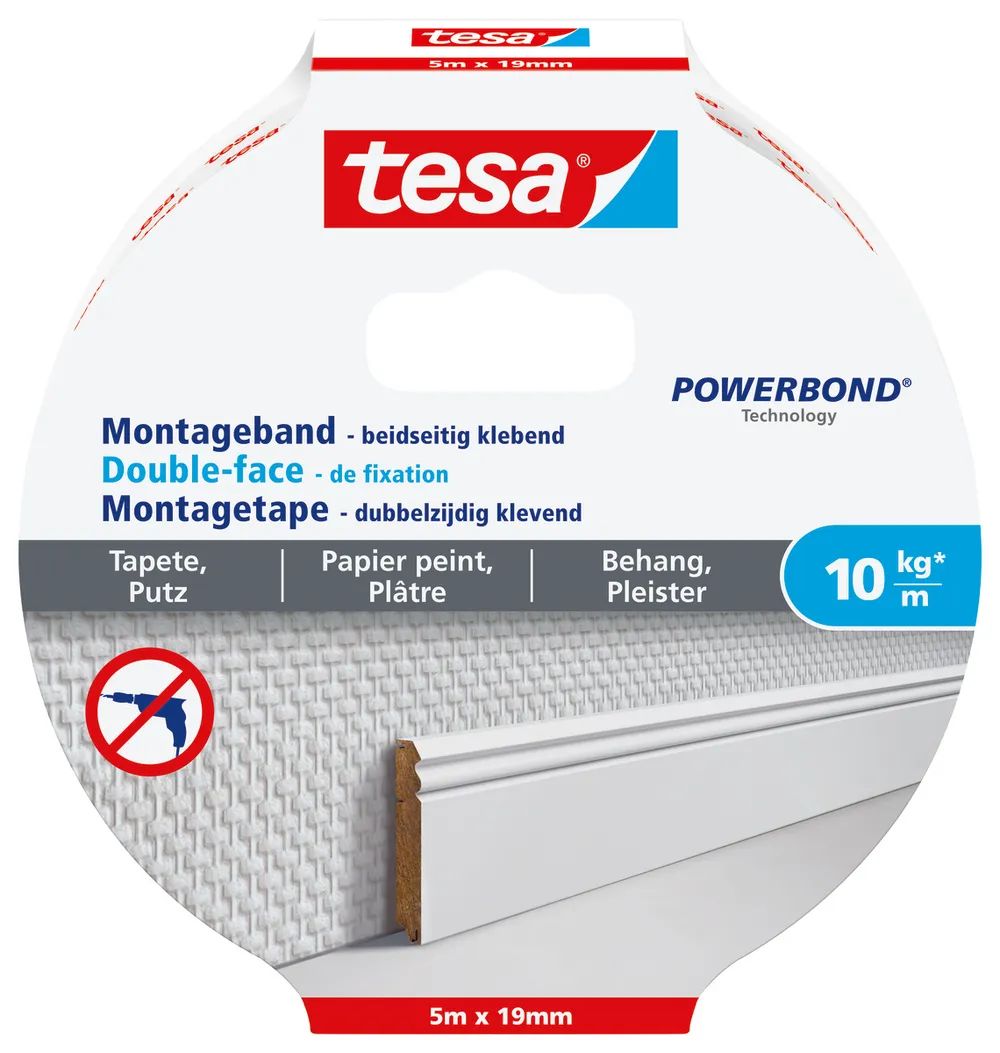 tesa® FC Montageband Wallpaper – 5 m x 19 mm – doppelseitiges Klebeband für Tapeten