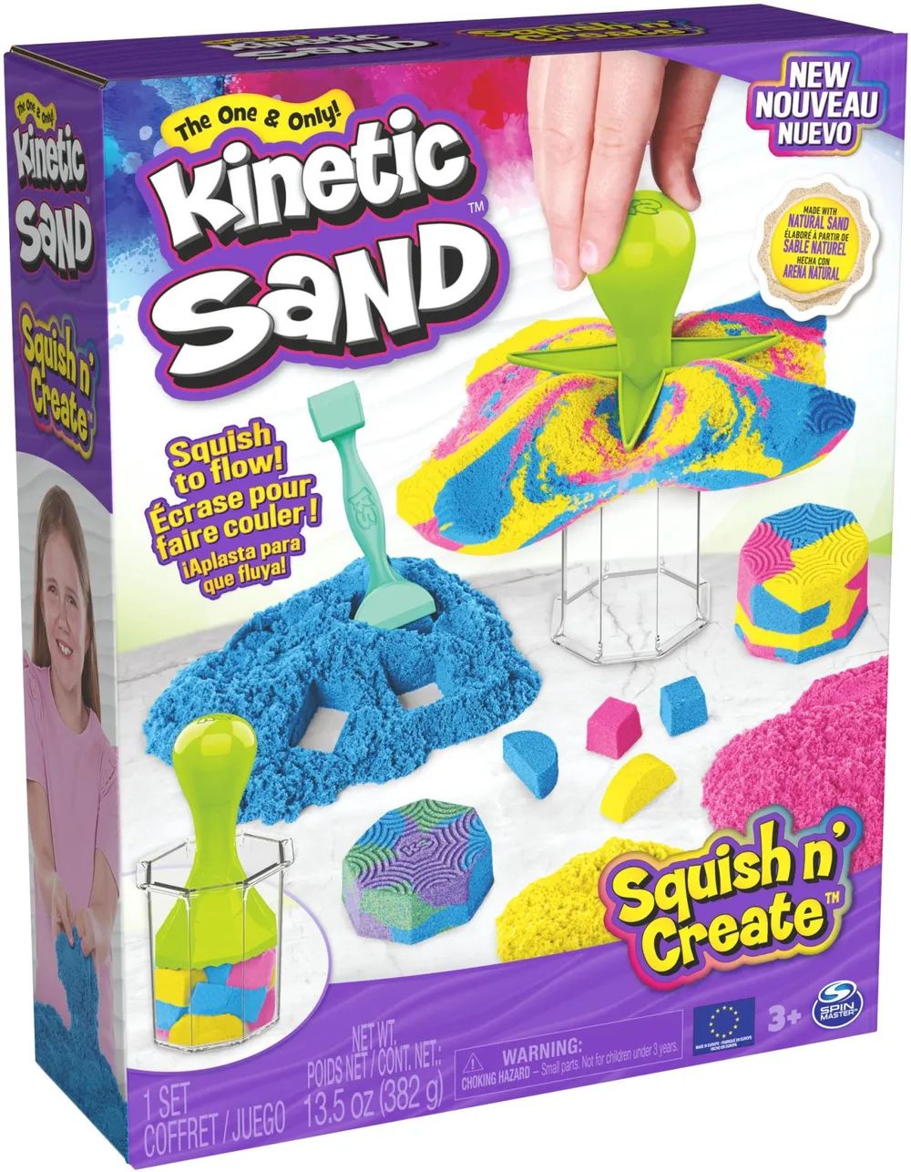 Spin Master Kinetic Sand Squish N’ Create Set - Kinetischer Sand für Kinder - 3 Jahr(e) - Blau - Pink - Gelb