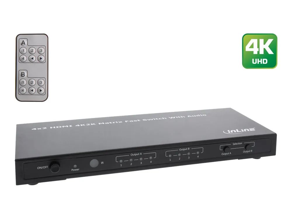 InLine HDMI Matrix Switch / Umschalter - 4K2K - 4 Eingänge auf 2 Ausgänge