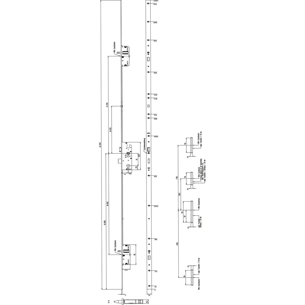 KFV MFV-Schloss BS 2300 DIN, DM 45, Stulp 24 mm eckig, VK 8 mm, Stahl verzinkt