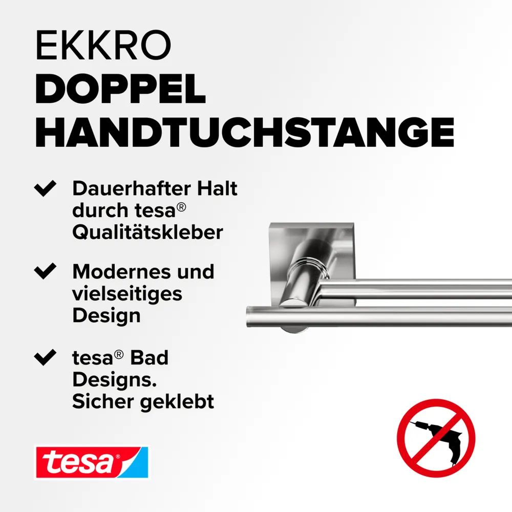tesa® EKKRO Doppel-Handtuchstange, verchromt, ohne Bohren