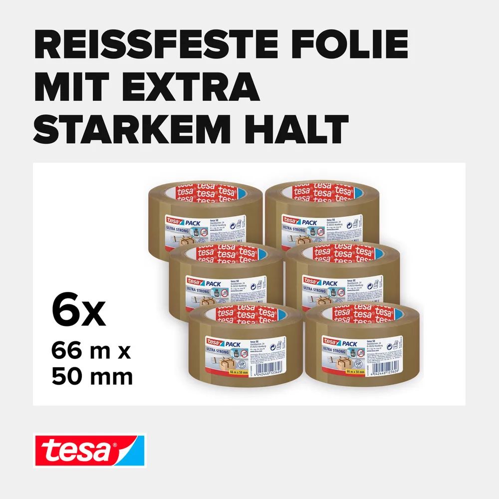 tesapack® Ultra Strong Braun 66m x 50mm, 6er-Pack, extra reißfest