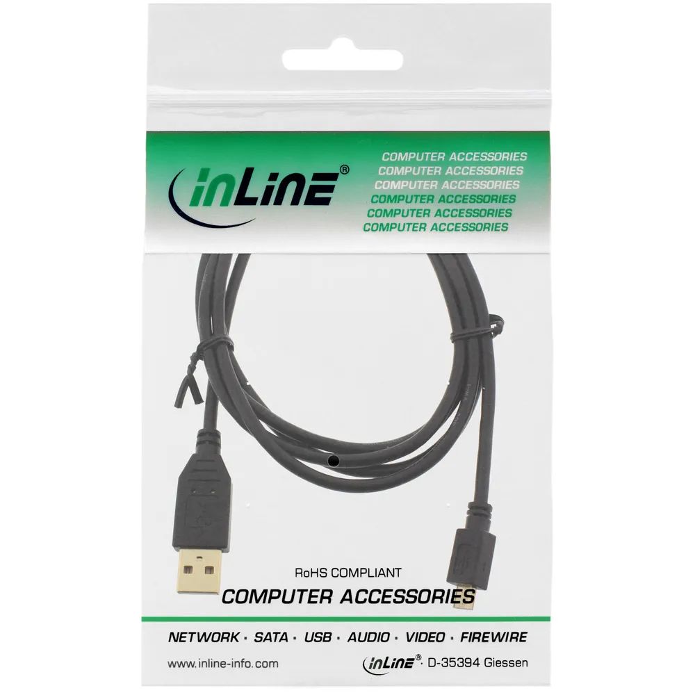 InLine Micro-USB 2.0 Kabel - USB-A ST an Micro-B ST - vergoldete Kontakte - 1,5m