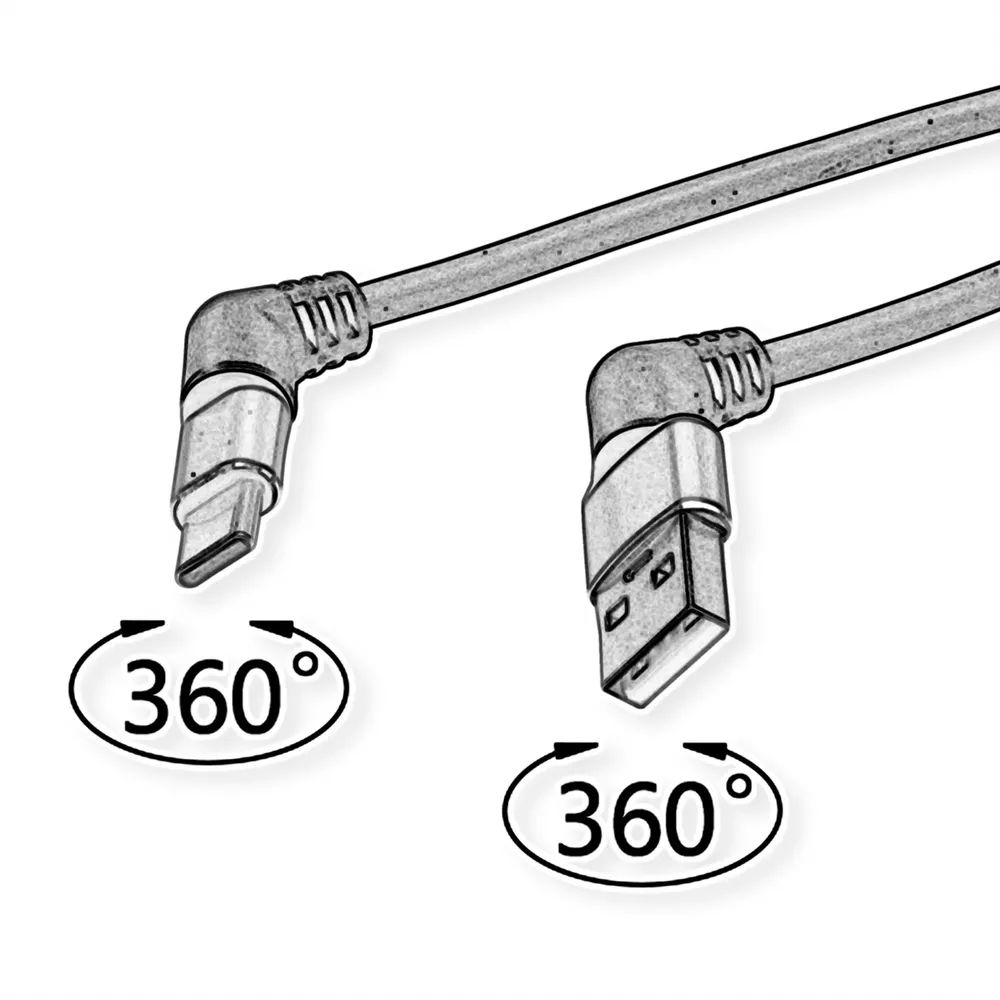 ROLINE USB 2.0 Kabel, Typ-C - Typ-A, ST/ST, 360° Rotation, schwarz / rot, 2 m